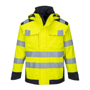 Portwest Modaflame Rain Multinorm Jacke mit Lichtbogen Schutz - gelb/marine - Front