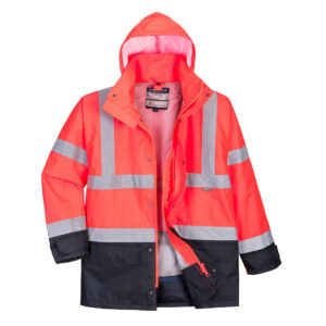 Portwest Warnschutz 5-in-1 Kontrast Exekutiv Jacke - rot/marine - Front