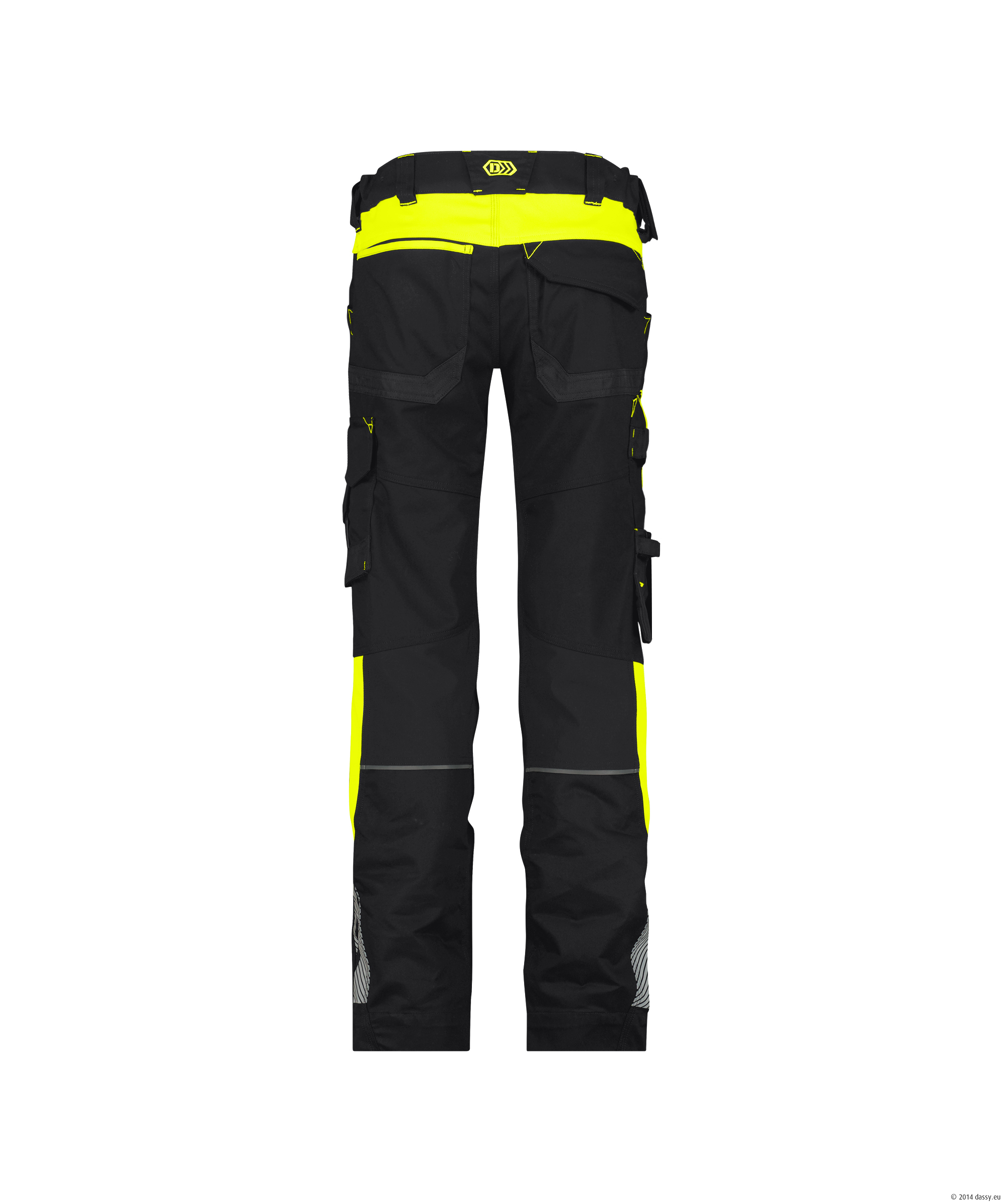 Dassy Canton Damen Stretch-Arbeitshose mit Kniepolstertaschen - color_back-canton-women-logix-zwart-fluo-geel