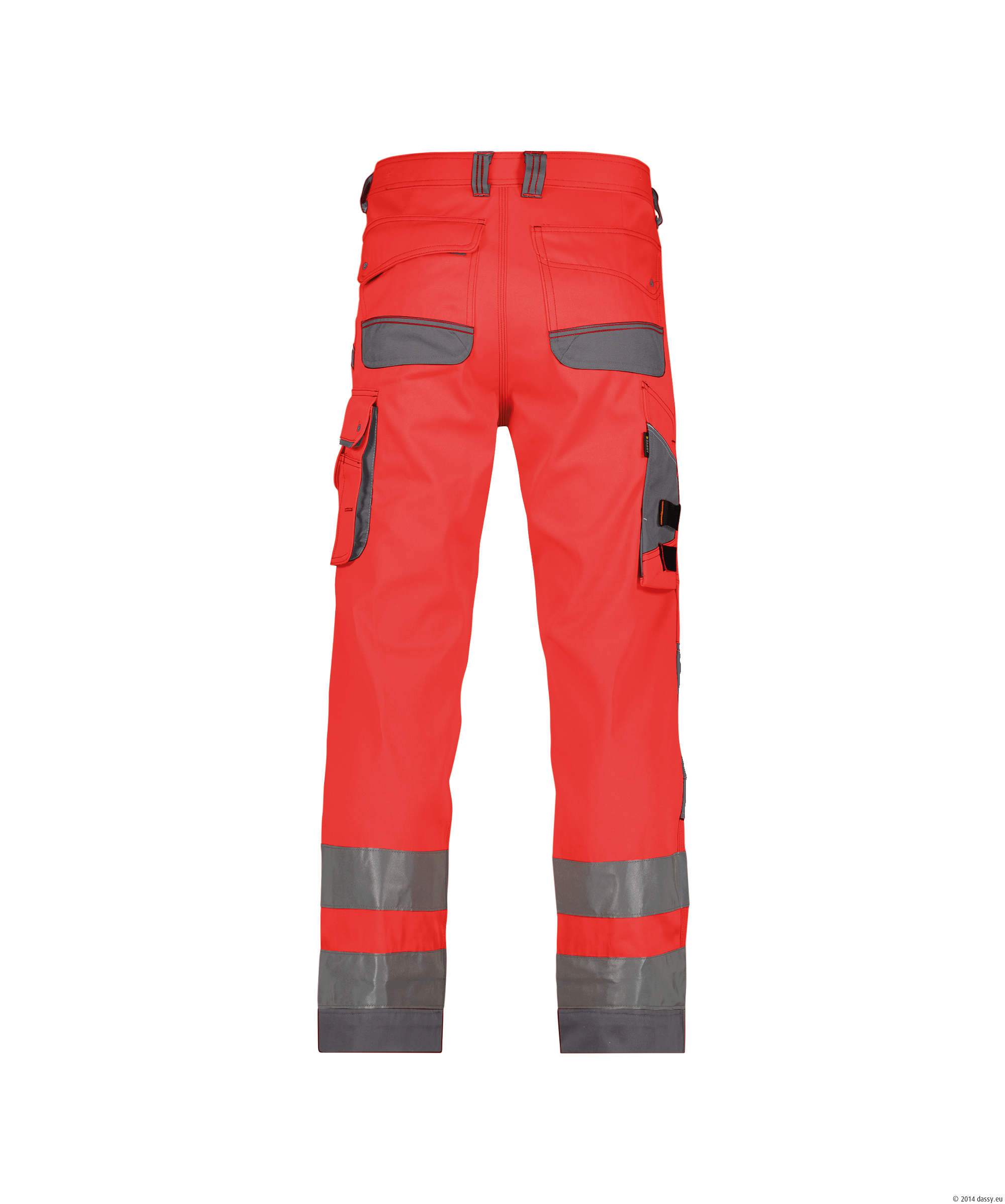 Dassy Chicago Warnschutzhose mit Kniepolstertaschen - 6643-neonrot-zementgrau - Back