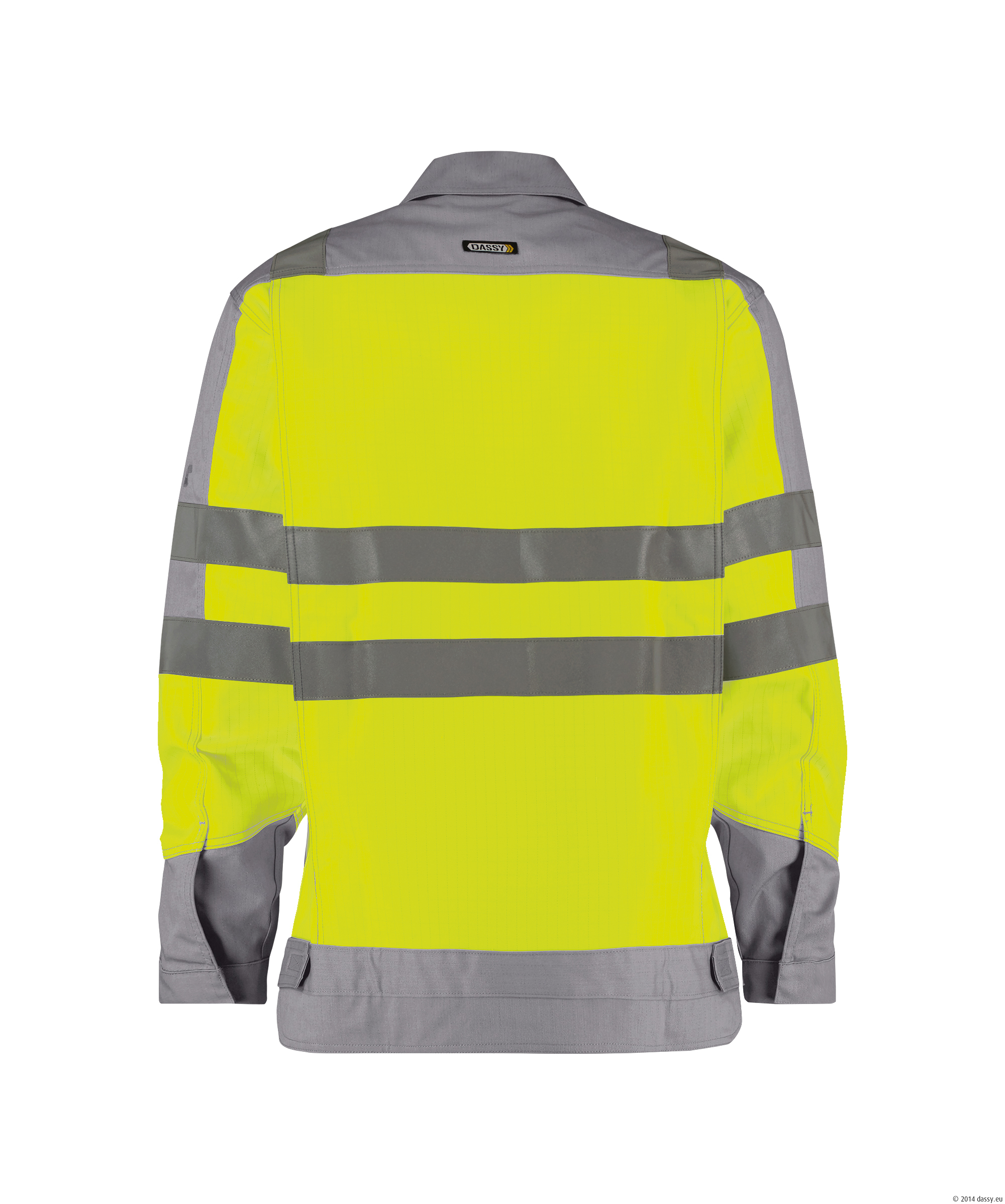 Dassy Franklin Mulitnorm Warnschutz Arbeitsjacke - color_back-franklin-fluogeel-grafietgrijs