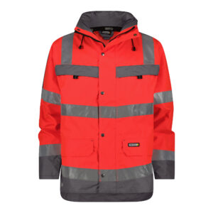 Dassy Atlantis Warnschutz Regenparka - color_front-atlantis-fluorood-cementgrijs