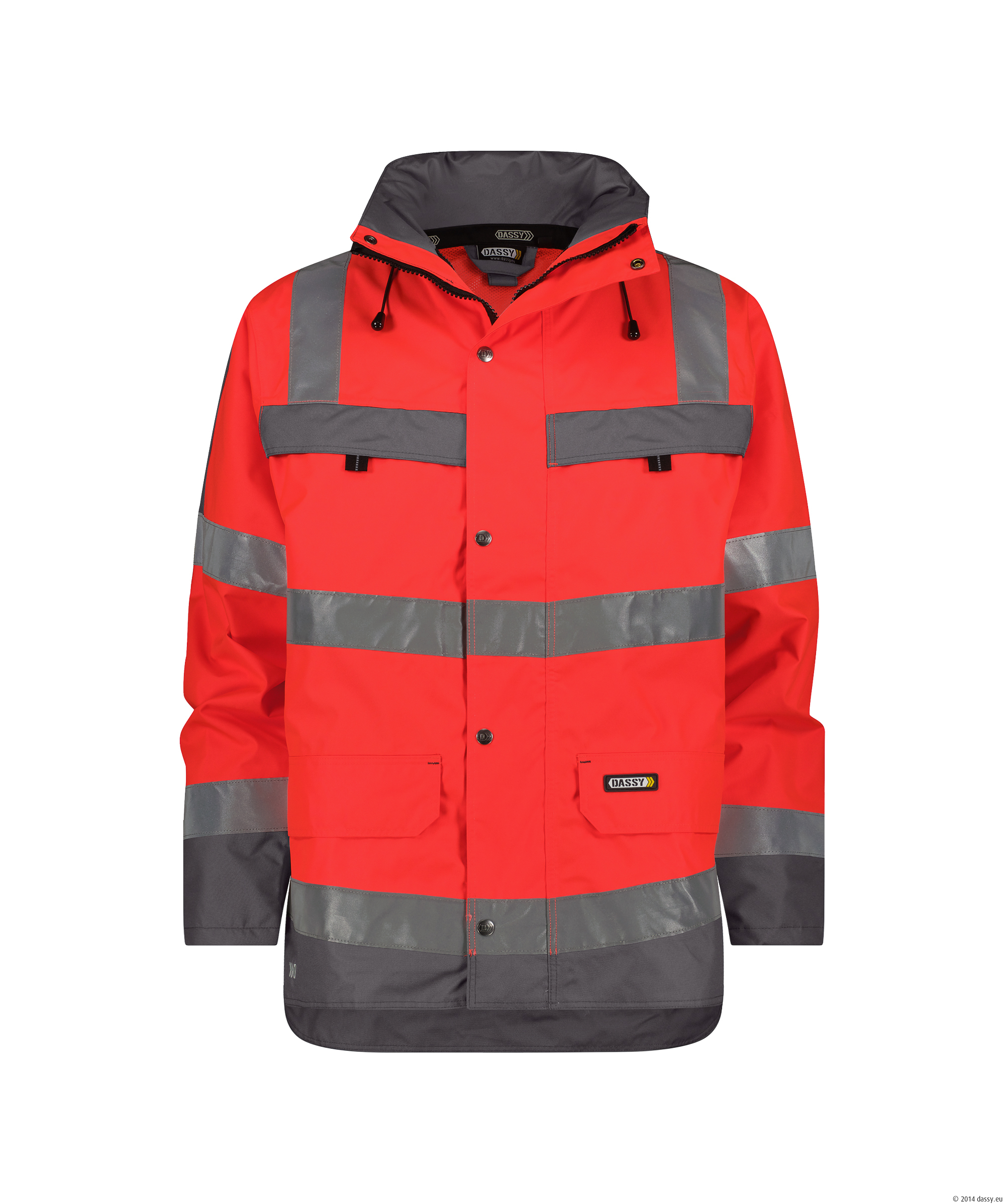 Dassy Atlantis Warnschutz Regenparka - color_front-atlantis-fluorood-cementgrijs