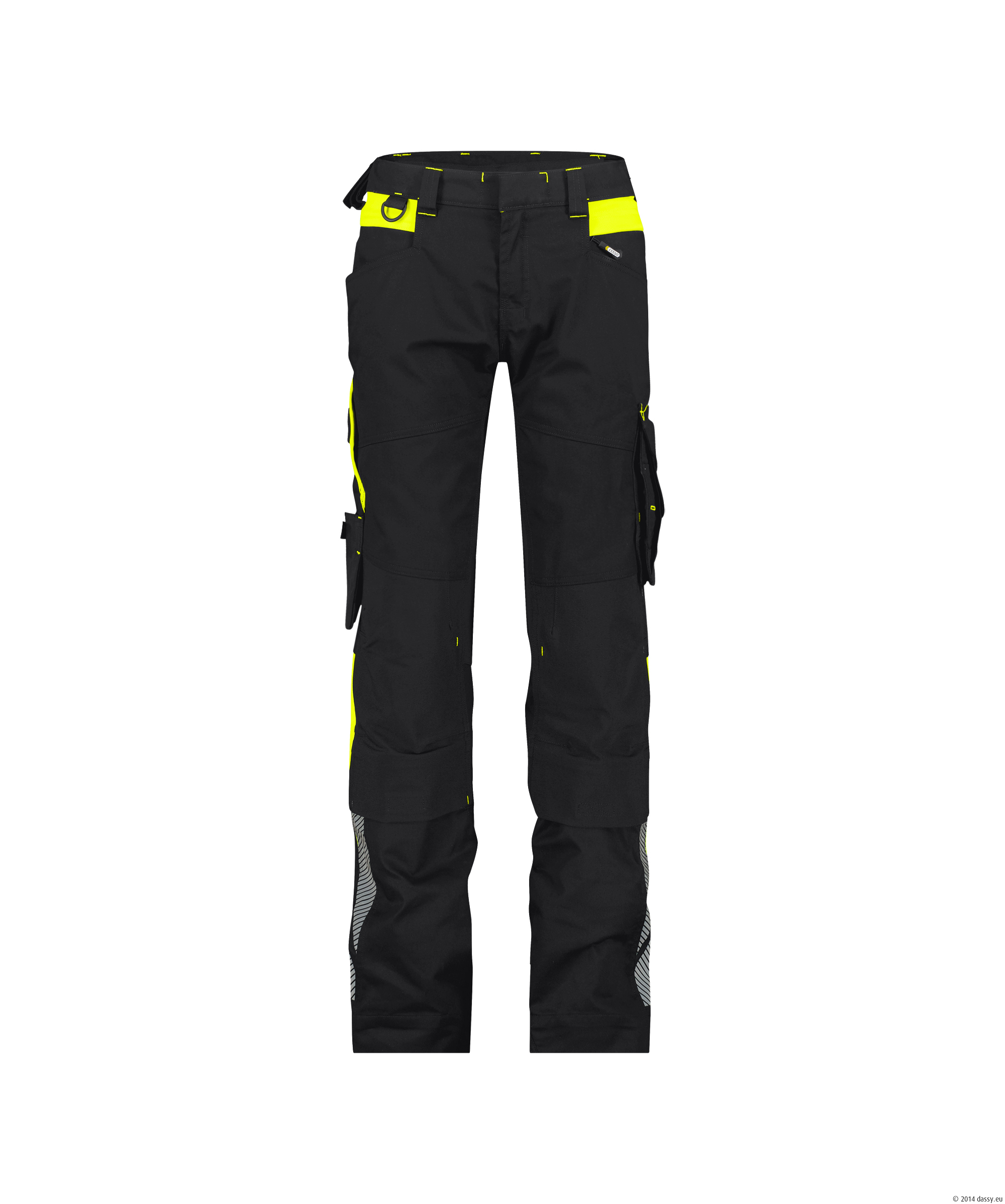 Dassy Canton Damen Stretch-Arbeitshose mit Kniepolstertaschen - color_front-canton-women-logix-zwart-fluo-geel