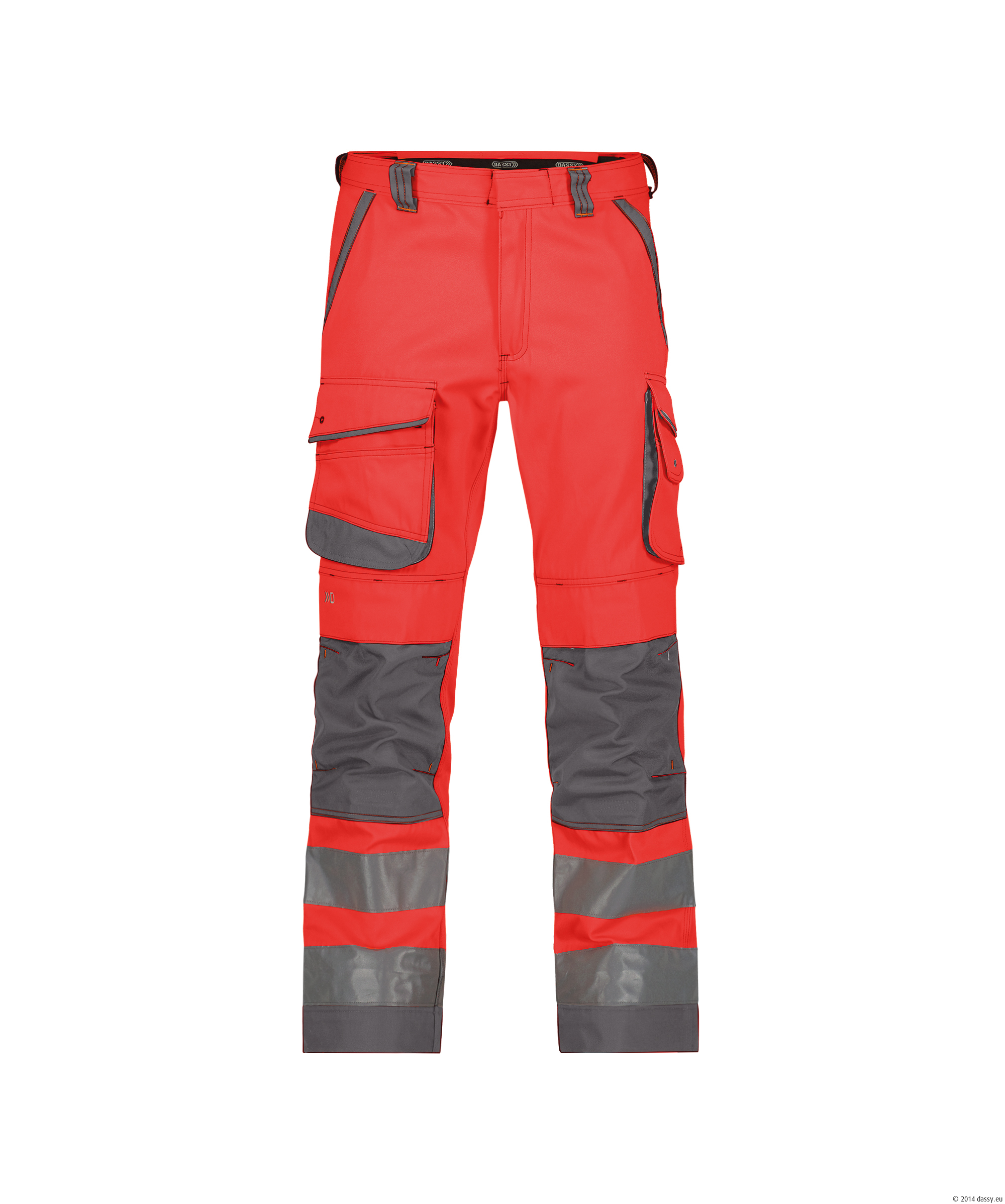 Dassy Chicago Warnschutzhose mit Kniepolstertaschen - 6643-neonrot-zementgrau - Back