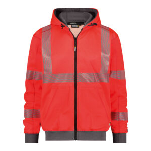 Dassy Evans Kapuzen-Sweatshirt Warnschutz - color_front-evans-fluorood-cementgrijs