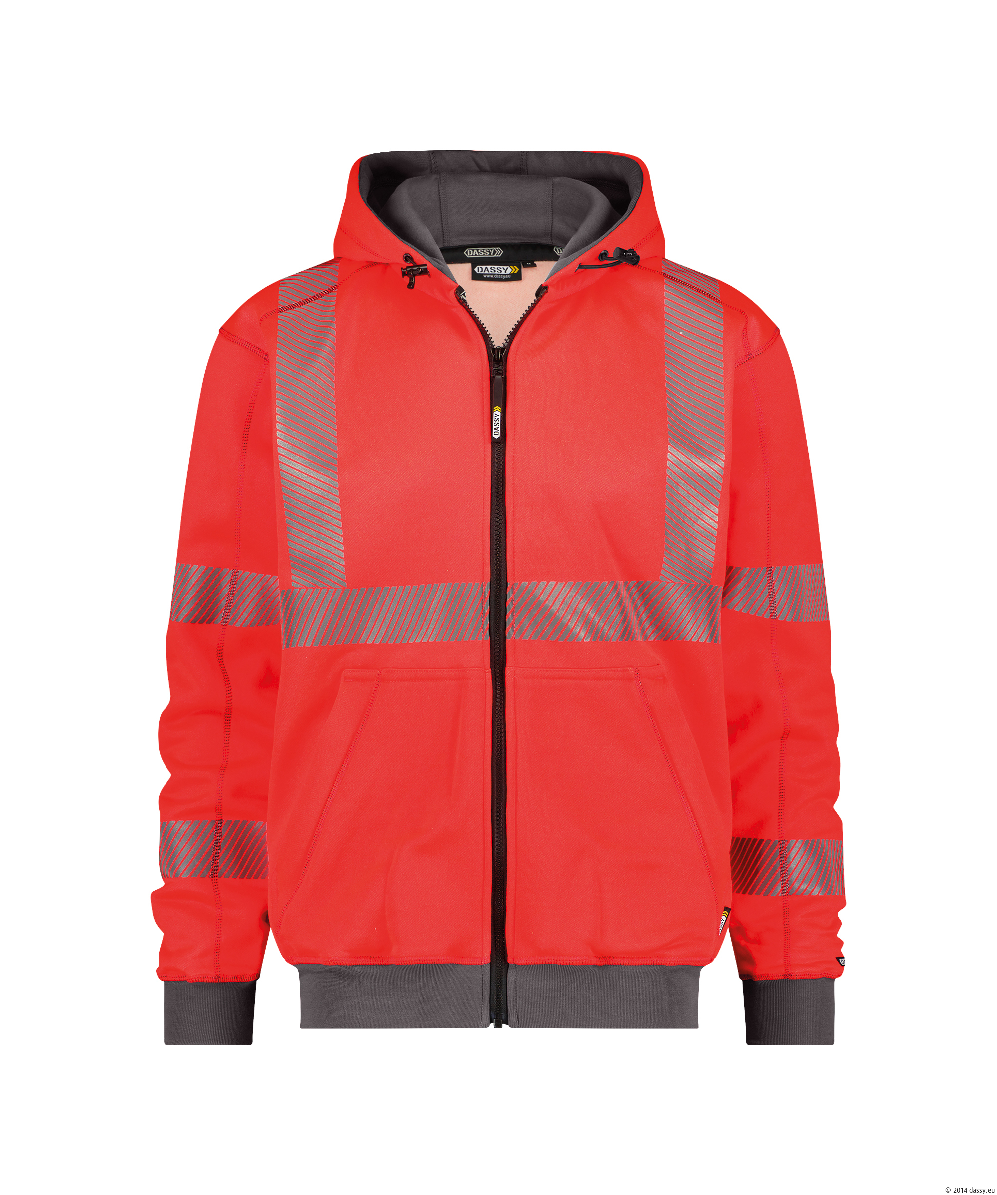 Dassy Evans Kapuzen-Sweatshirt Warnschutz - color_front-evans-fluorood-cementgrijs