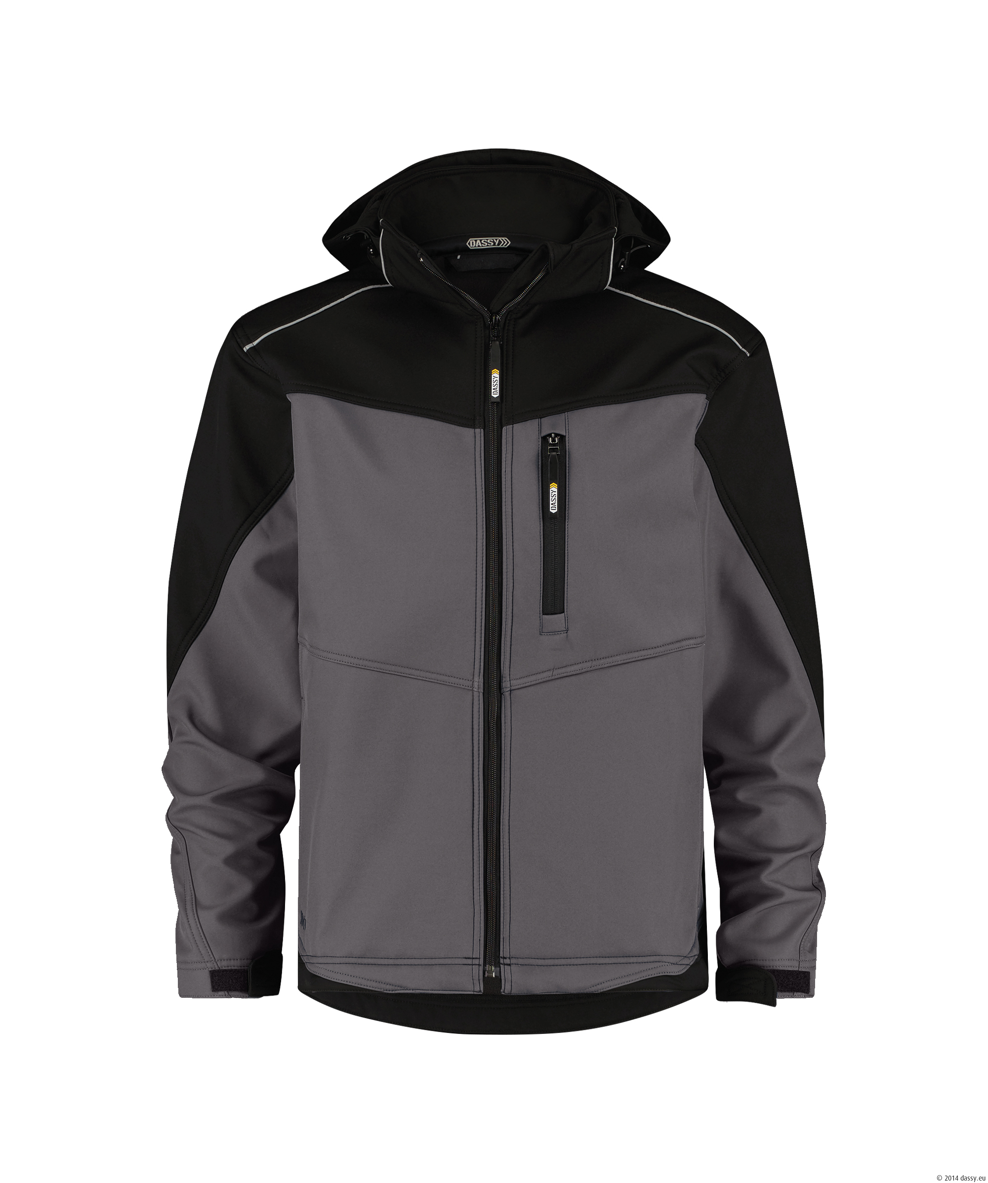 Dassy Jakarta Zweifarbige Softshelljacke - color_front-jakarta-cementgrijs-zwart