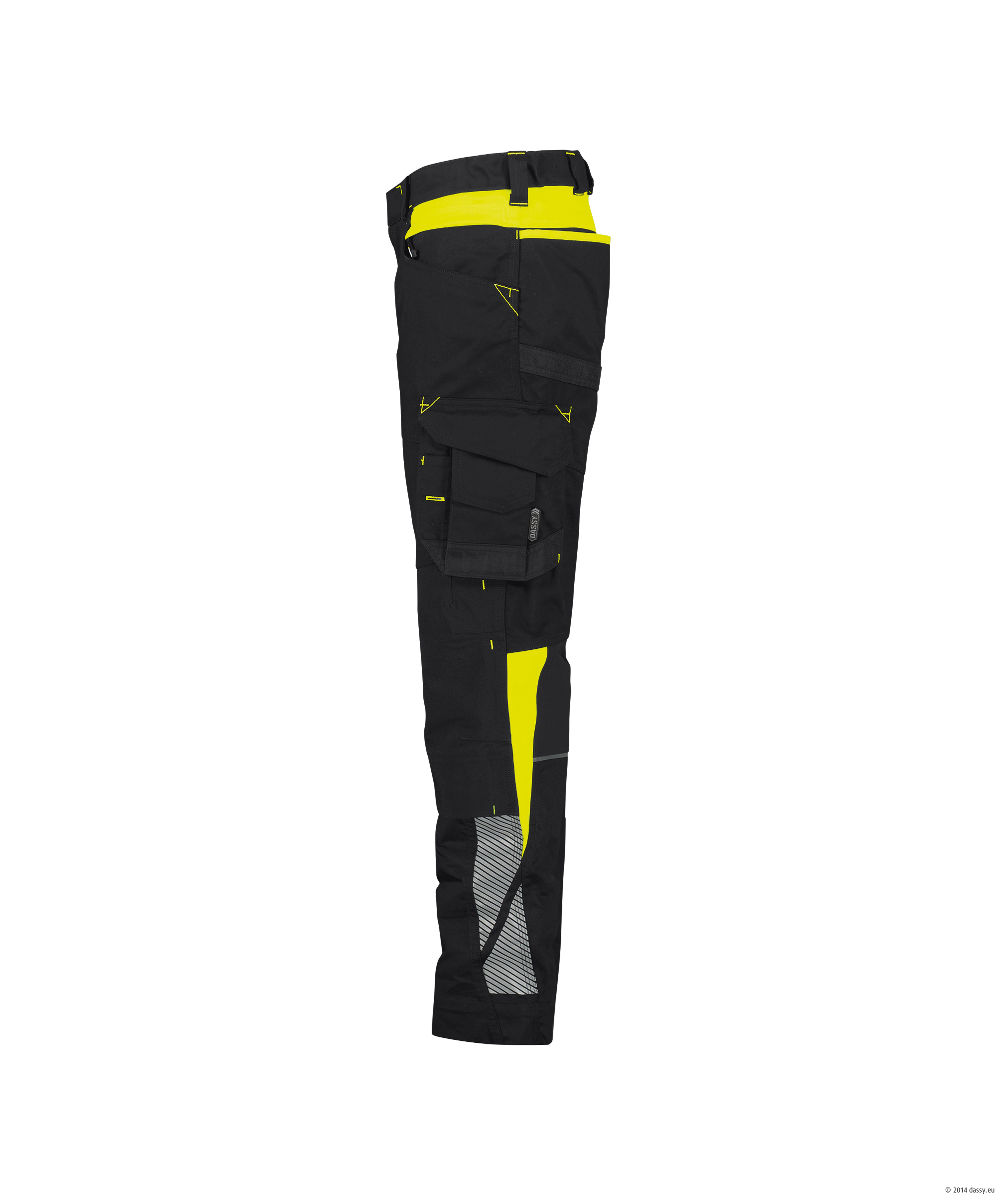 Dassy Canton Damen Stretch-Arbeitshose mit Kniepolstertaschen - color_side-canton-women-logix-zwart-fluo-geel