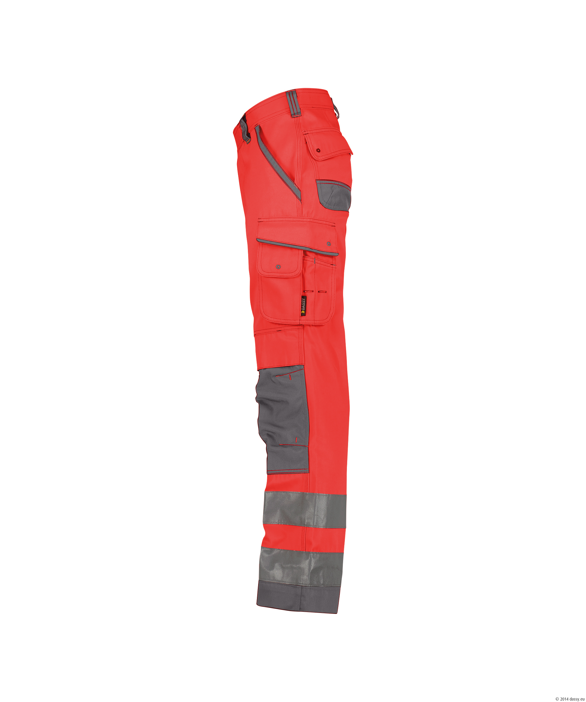 Dassy Chicago Warnschutzhose mit Kniepolstertaschen - 6643-neonrot-zementgrau - Back
