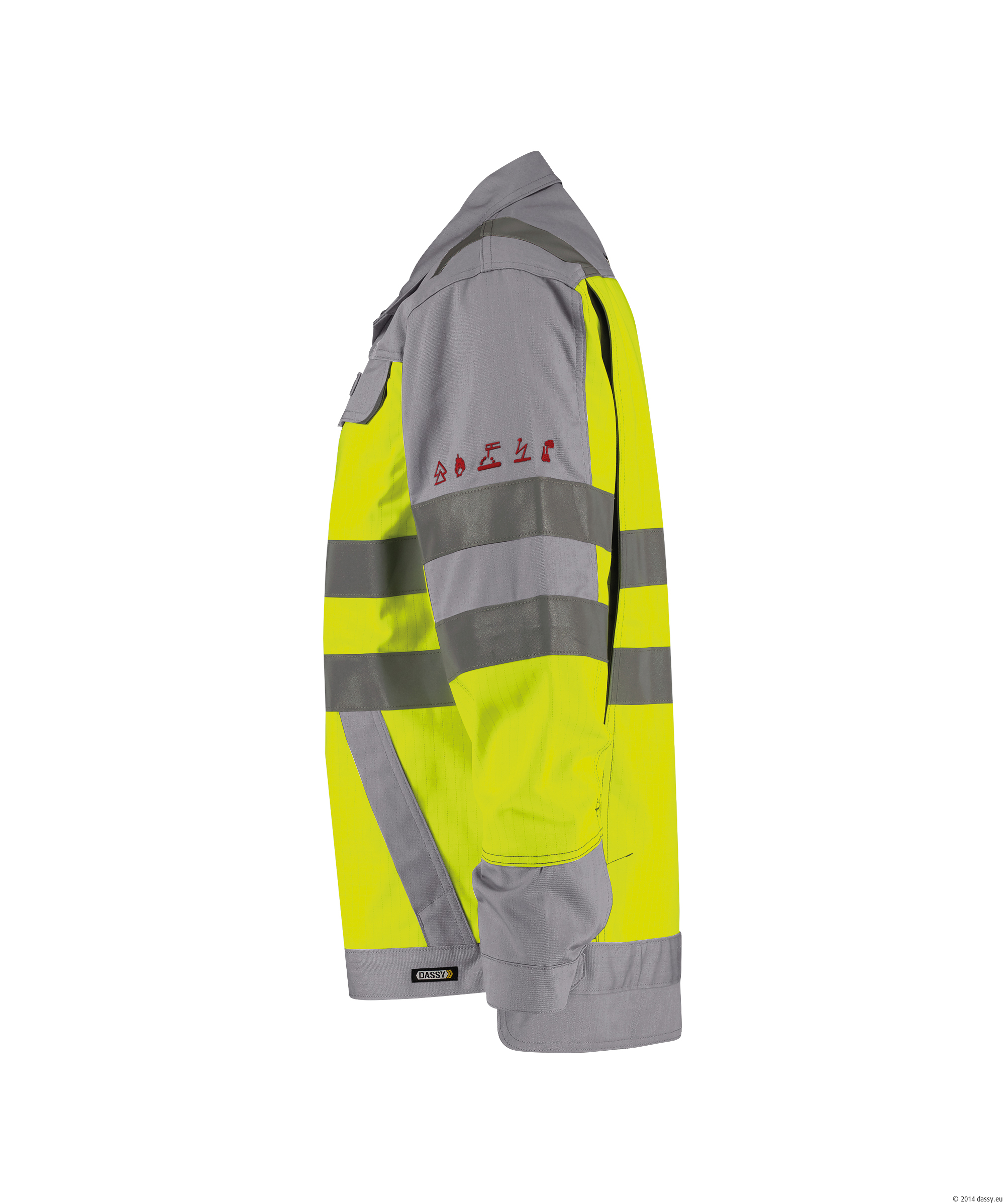 Dassy Franklin Mulitnorm Warnschutz Arbeitsjacke - color_side-franklin-fluogeel-grafietgrijs